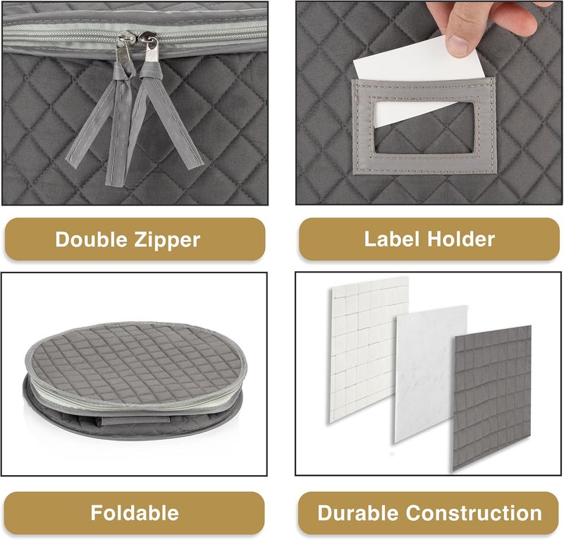 Stack Store Plus More China Storage Case - Dinner Plate Quilted Case - 12 inches diameter x 7 inches height - Gray - Includes 12 Felt Separators - Image 3